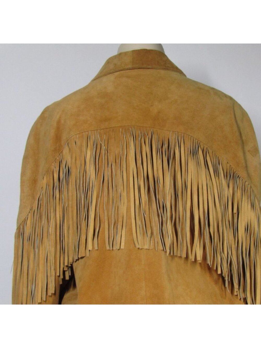 VTG Pig SUEDE Leather FRINGE 80s Caramel Brown Western Cowgirl Rodeo Jacket L - Picture 7 of 12